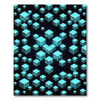 Glowing Cyan Isometric Cyber Cube Grid Rug