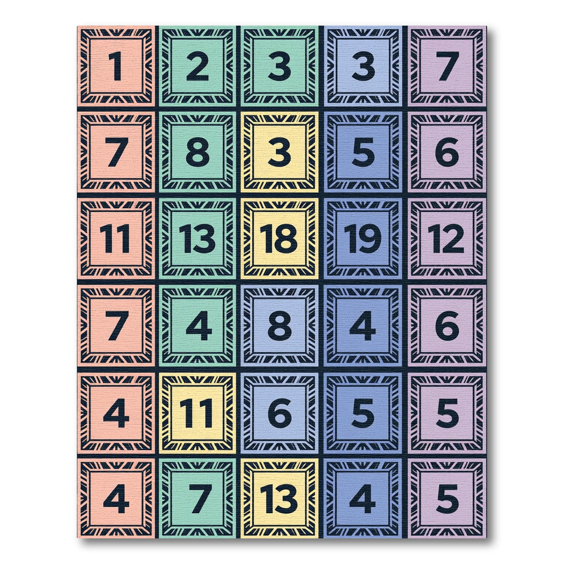 Multicolor Geometric Numbered Grid Square Rug