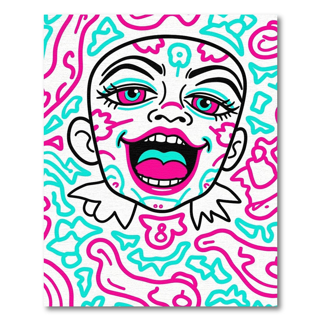 Vibrant Pink Turquoise Abstract Face Rug