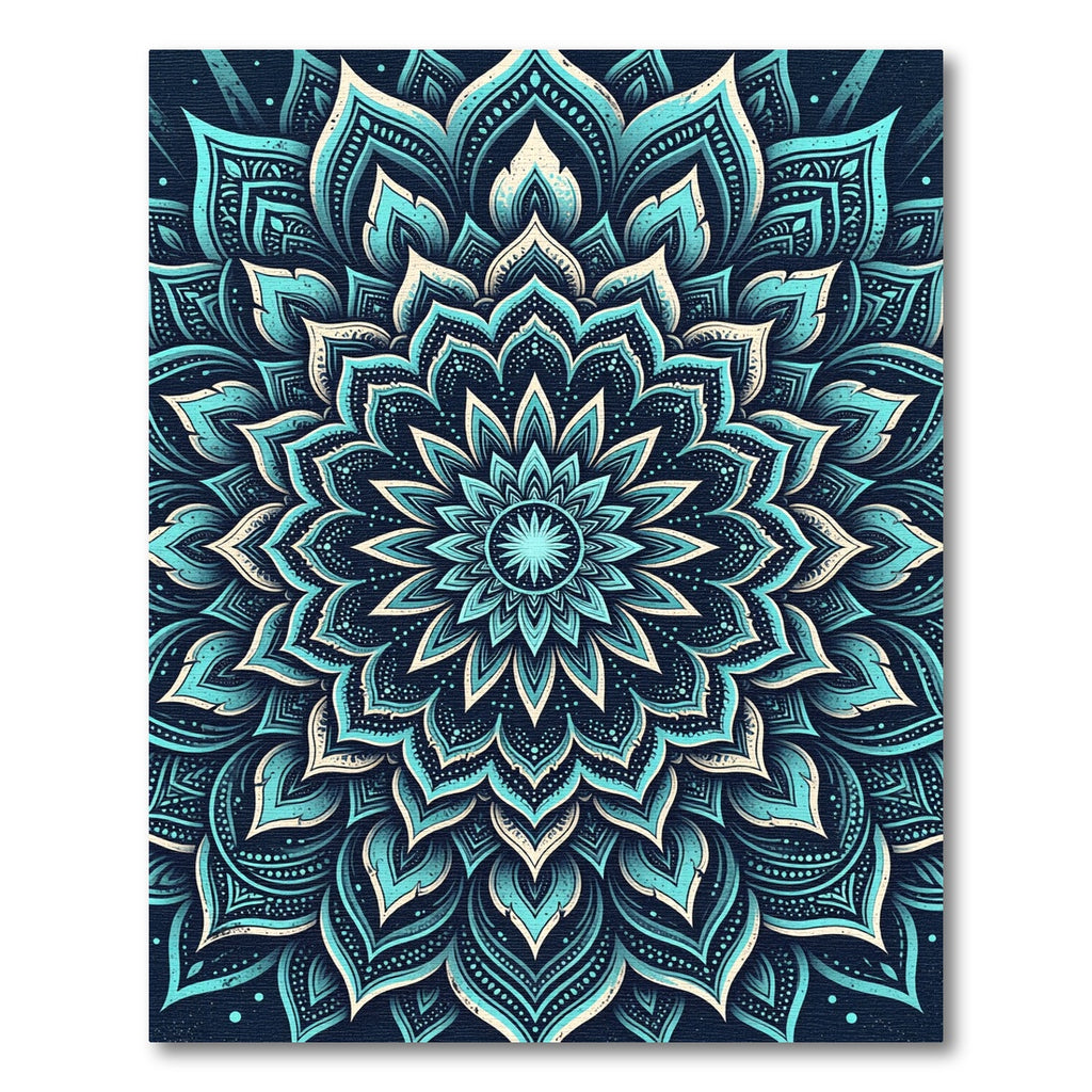 Teal Cyan Ornate Floral Mandala Rug
