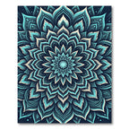 Teal Cyan Ornate Floral Mandala Rug