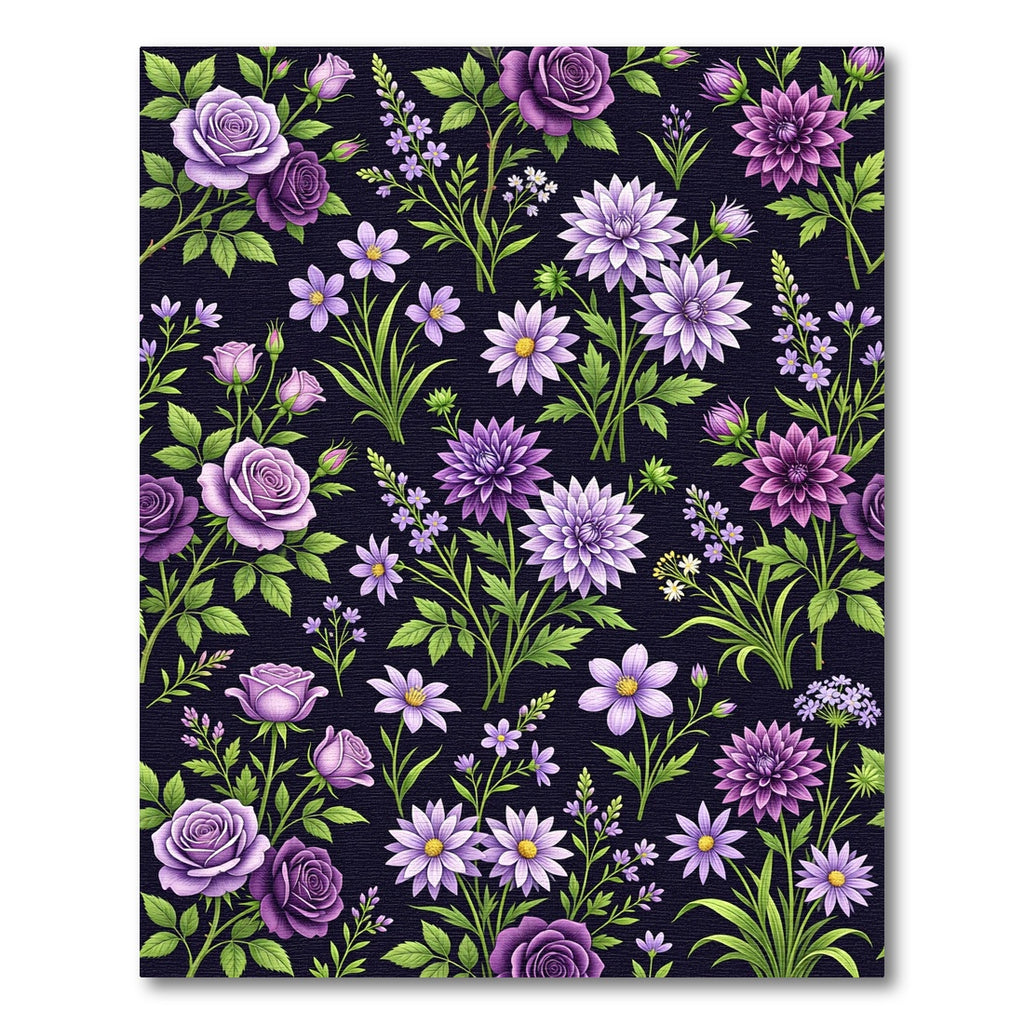 Elegant Purple Rose and Dahlia Garden Rug