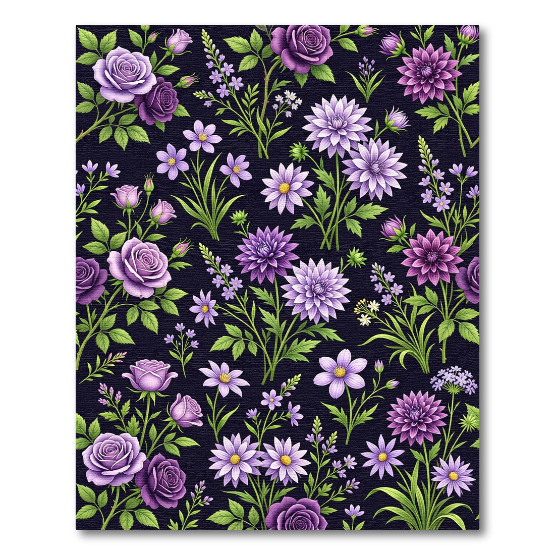 Elegant Purple Rose and Dahlia Garden Rug
