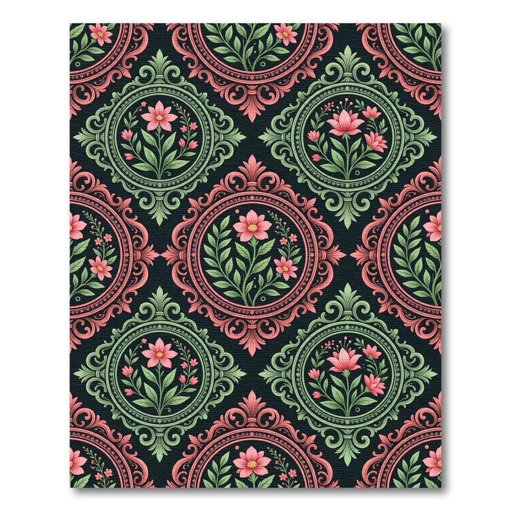 Elegant Pink Floral Medallion Damask Rug