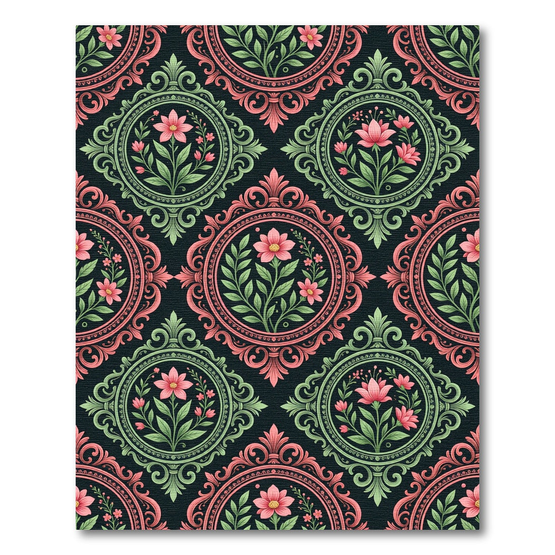 Elegant Pink Floral Medallion Damask Rug
