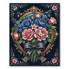 Victorian Floral Bouquet Gold Framed Embellishment Rug