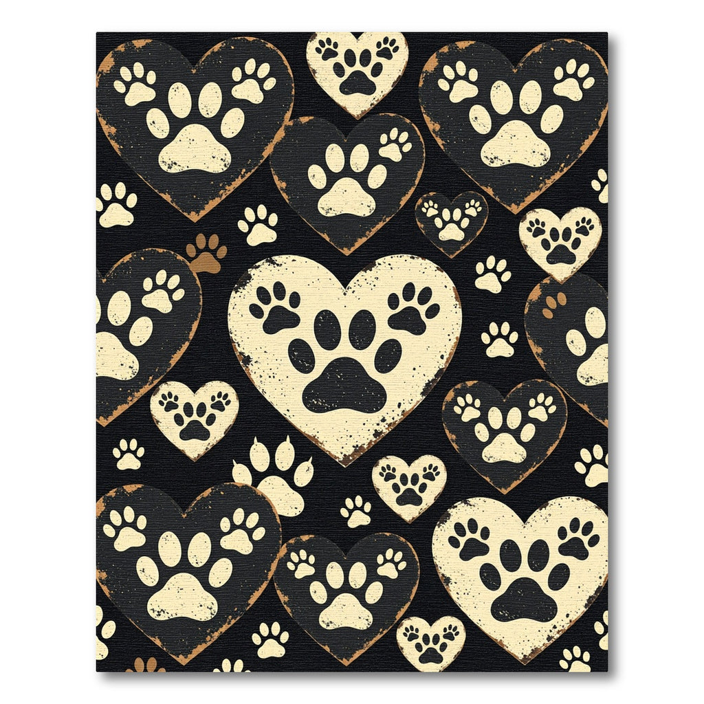 Rustic Cream Paw Print Heart Rug