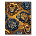 Golden Leopard Clouds and Slate Ink Swirls Rug