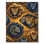 Golden Leopard Clouds and Slate Ink Swirls Rug