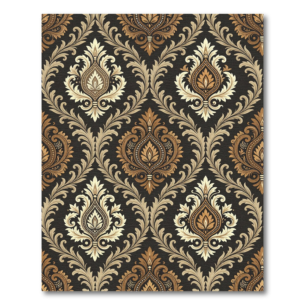 Elegant Cream and Bronze Damask Scroll Rug