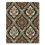 Elegant Cream and Bronze Damask Scroll Rug