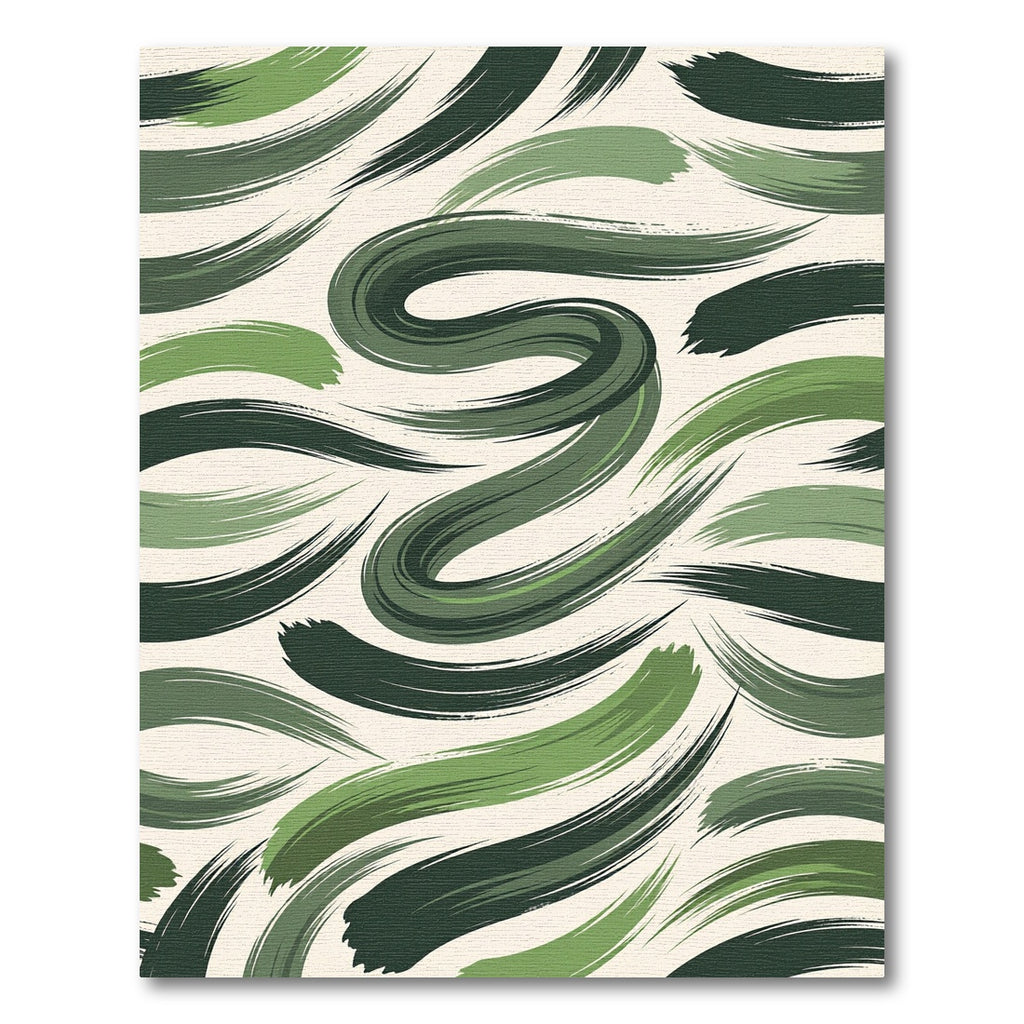 Curving Green Brushstroke Abstract Rug
