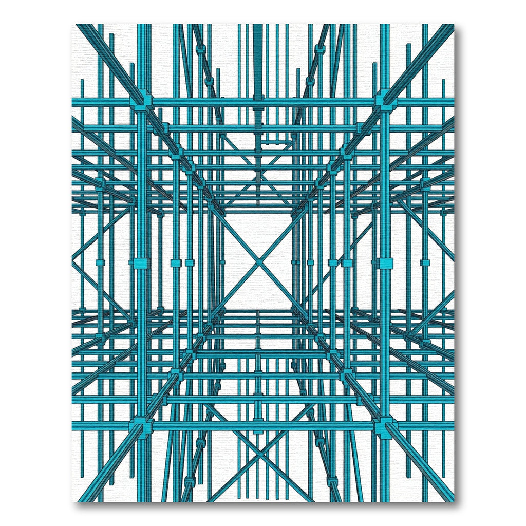 Aqua Blue Industrial Framework Composition Rug