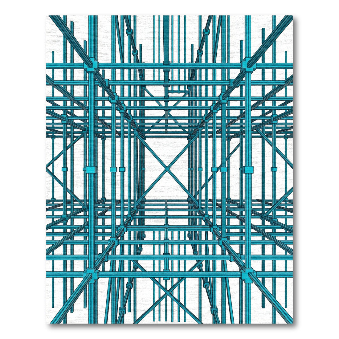 Aqua Blue Industrial Framework Composition Rug