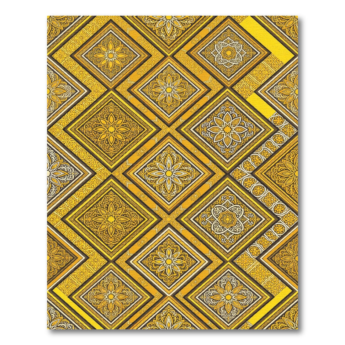 Golden Floral Tile Geometric Damask Rug