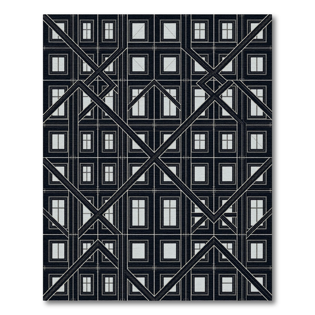 Black White Geometric Window Frame Rug