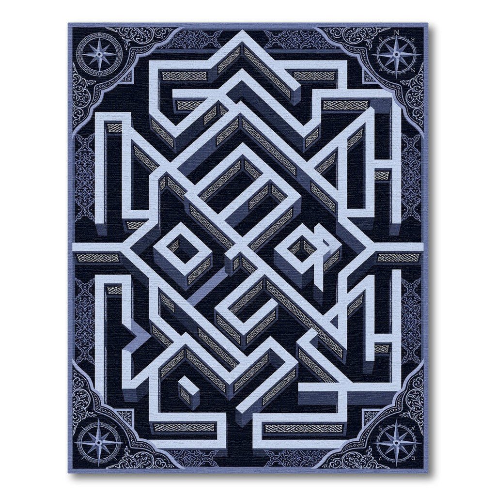 Geometric Navy Labyrinth Isometric Ornament Rug