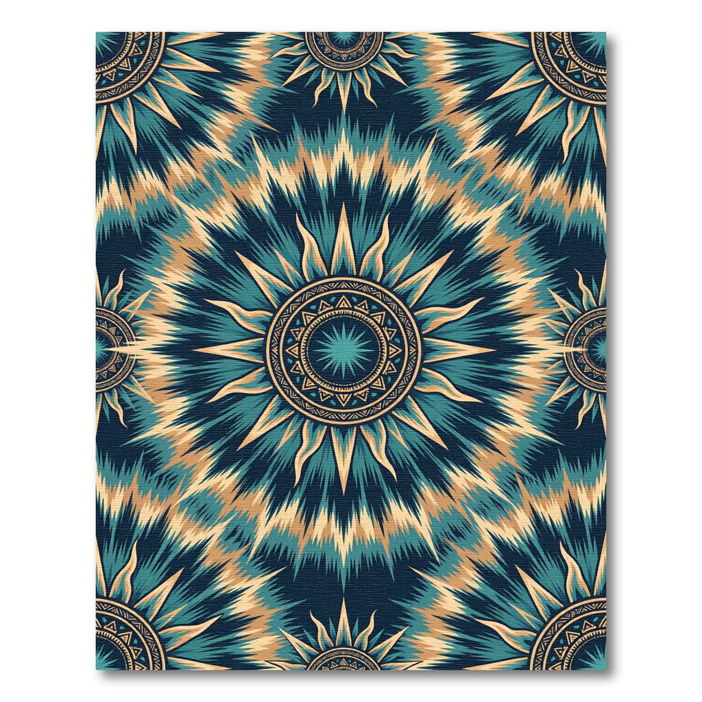 Deep Blue Golden Sunburst Tie Dye Rug
