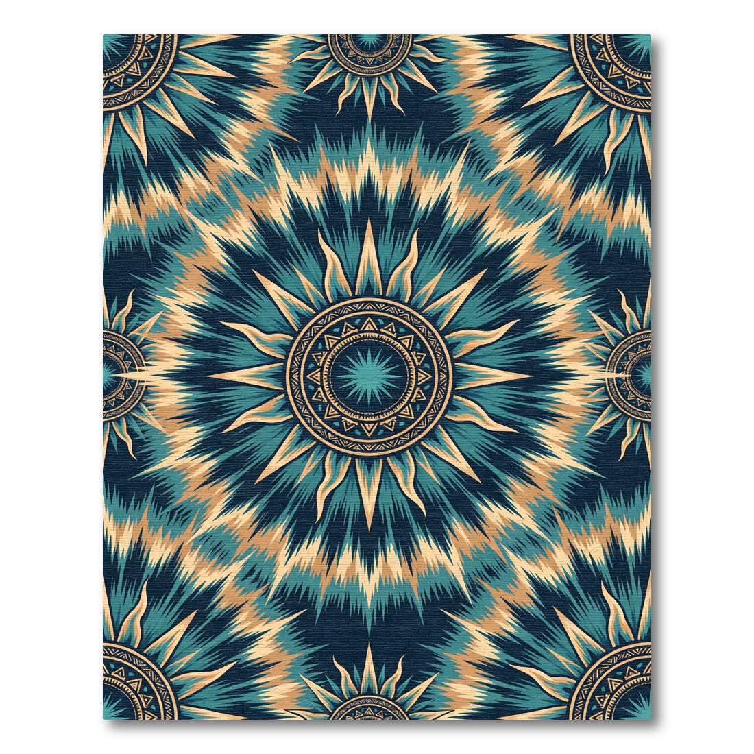Deep Blue Golden Sunburst Tie Dye Rug