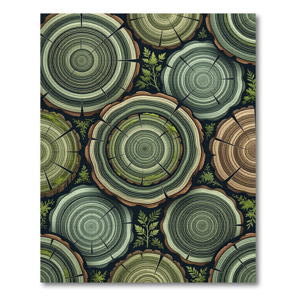 Green Wood Grain Rings Foliage Rug