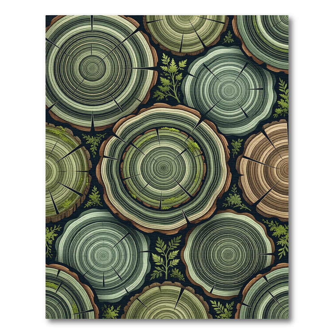 Green Wood Grain Rings Foliage Rug
