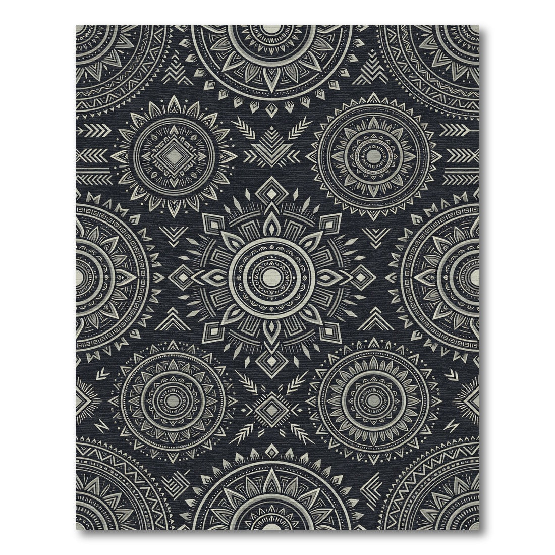 Monochromatic Dark Gray Tribal Mandala Rug