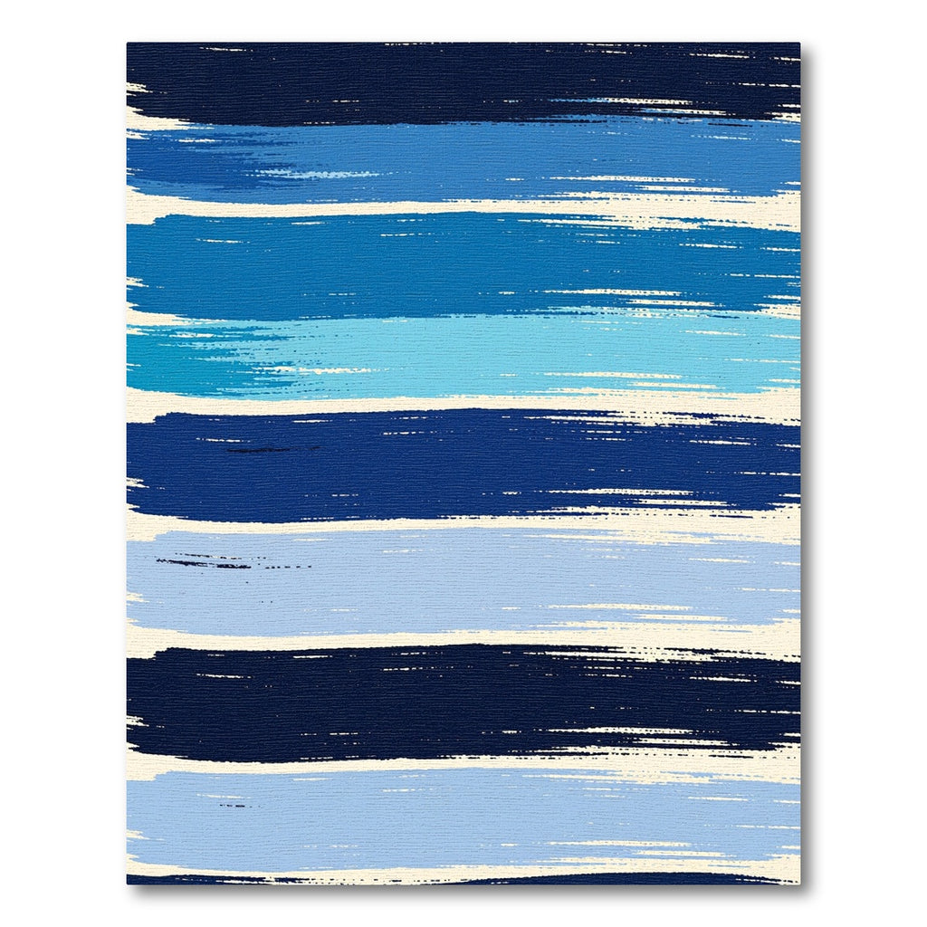 Coastal Blue Brushstroke Horizontal Stripe Rug