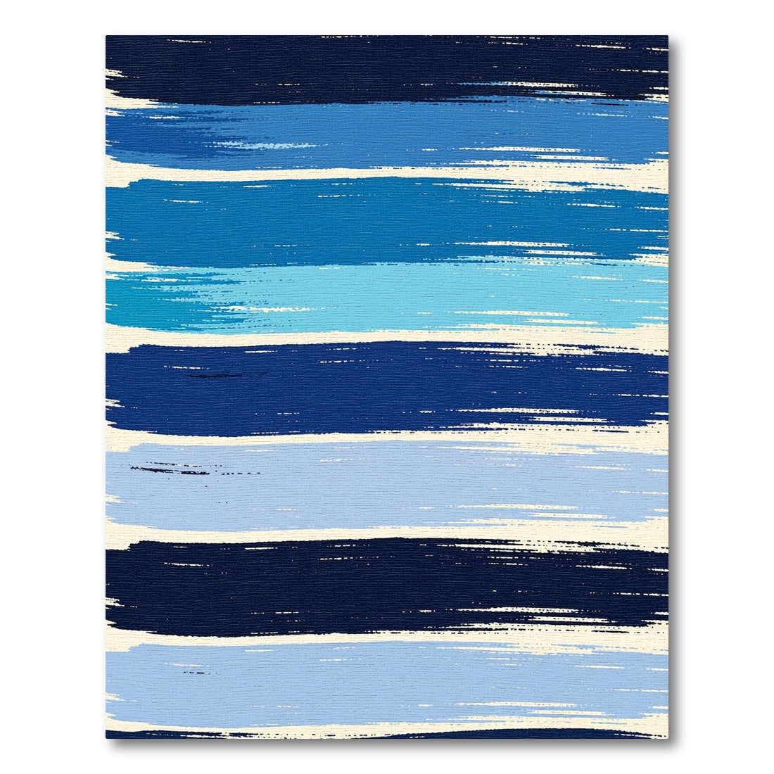 Coastal Blue Brushstroke Horizontal Stripe Rug