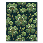 Elegant Green Clover Gold Leaf Botanical Rug