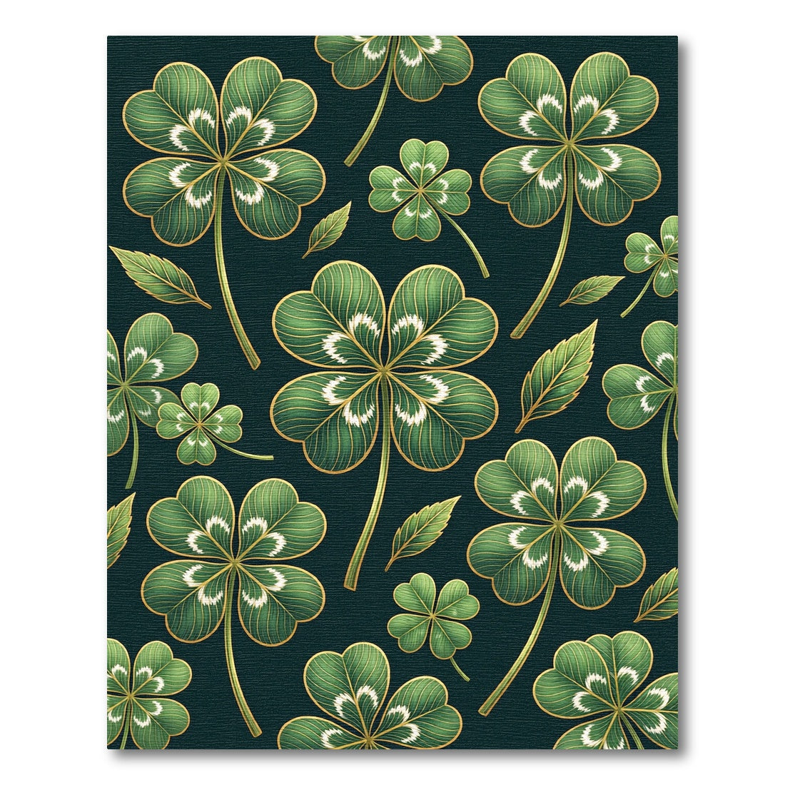 Elegant Green Clover Gold Leaf Botanical Rug