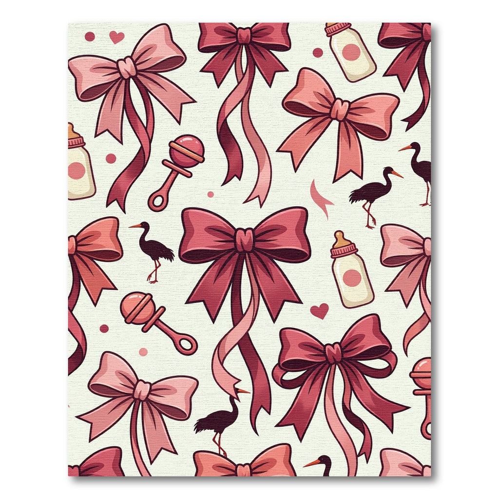 Whimsical Blush Pink Bow Stork Rug