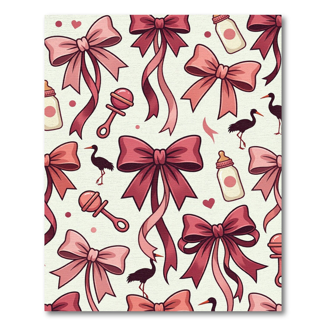 Whimsical Blush Pink Bow Stork Rug