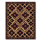 Crimson Gold Quatrefoil Floral Border Rug