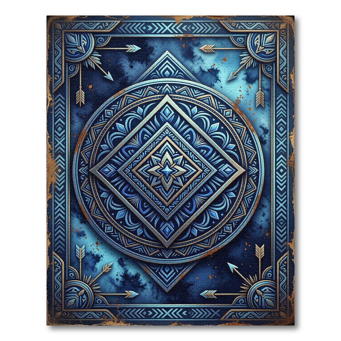 Celestial Sapphire Ornate Geometric Mandala Rug