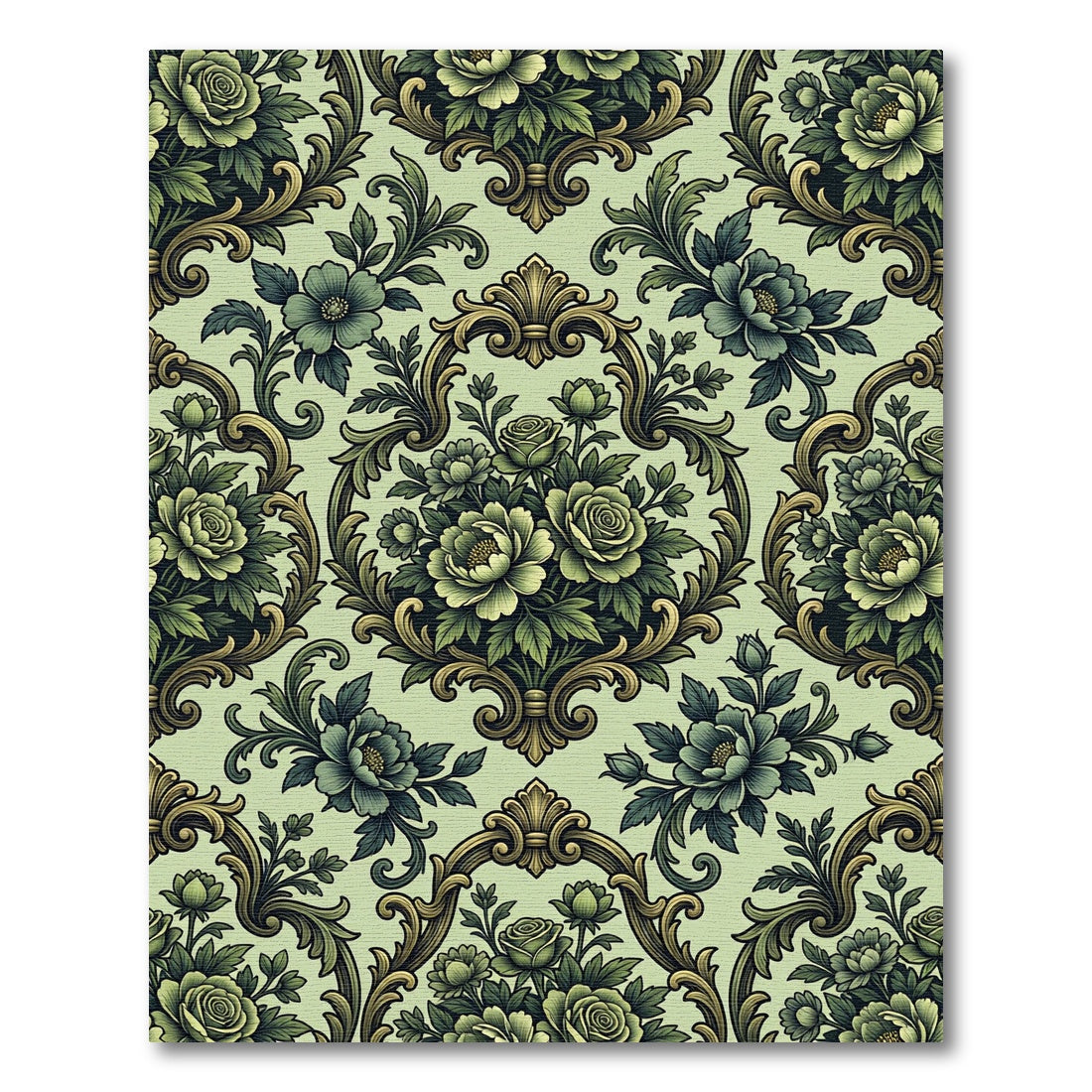 Ornate Green Floral Medallion Symmetry Rug