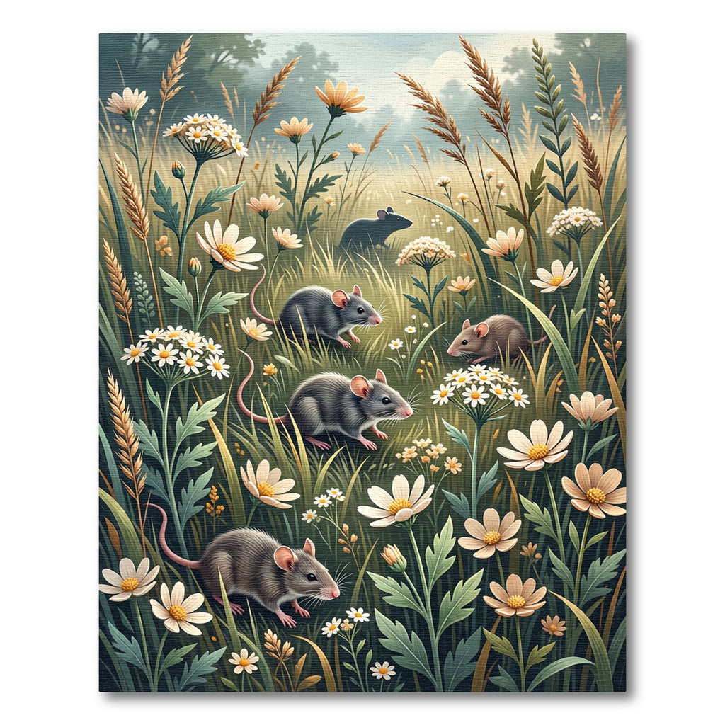 Whimsical Woodland Mice with Wildflower Meadows Rug