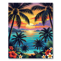Tropical Sunset Palm Tree Beach Landscape Rug