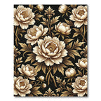Elegant Golden Peony Floral Black Art Rug