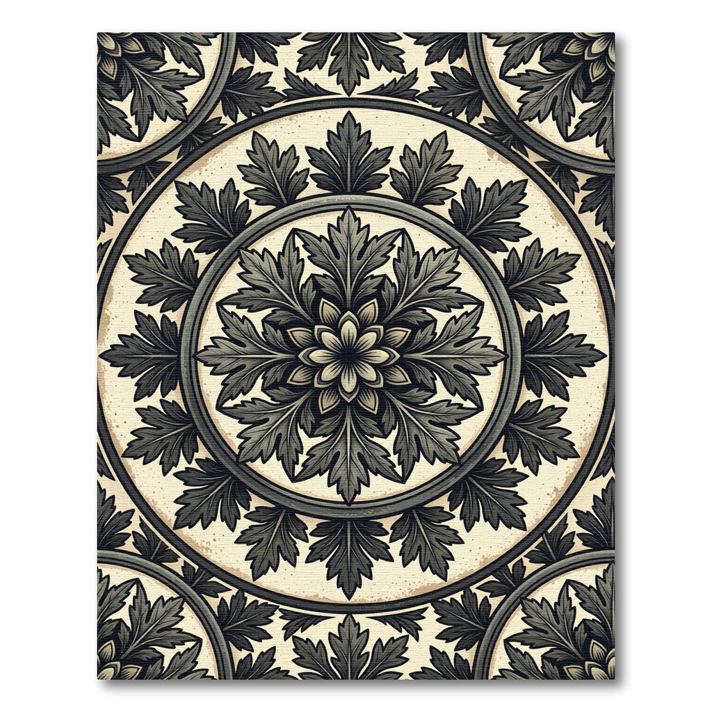 Charcoal Acanthus Leaf Circular Medallion Rug