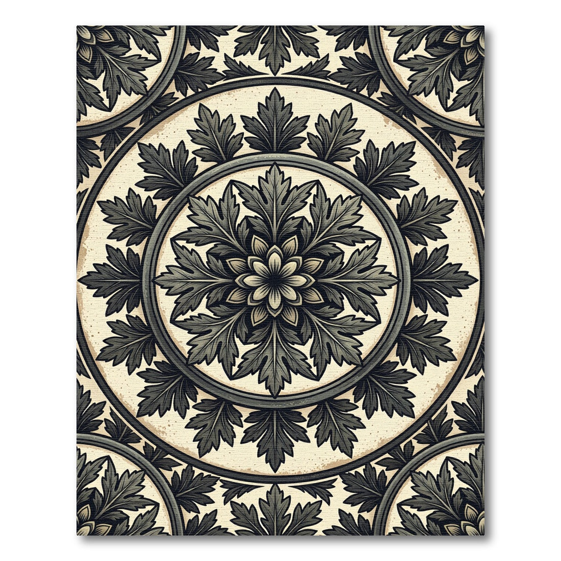 Charcoal Acanthus Leaf Circular Medallion Rug