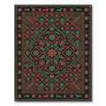 Rich Red Teal Floral Wildlife Medallion Rug