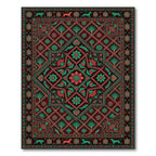 Rich Red Teal Floral Wildlife Medallion Rug