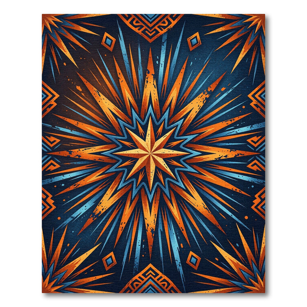 Radiant Orange Blue Burst Star Rug