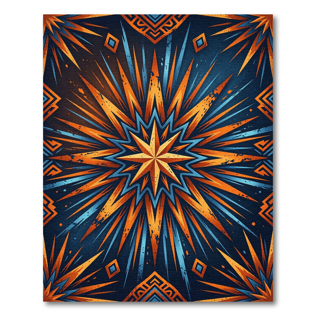 Radiant Orange Blue Burst Star Rug