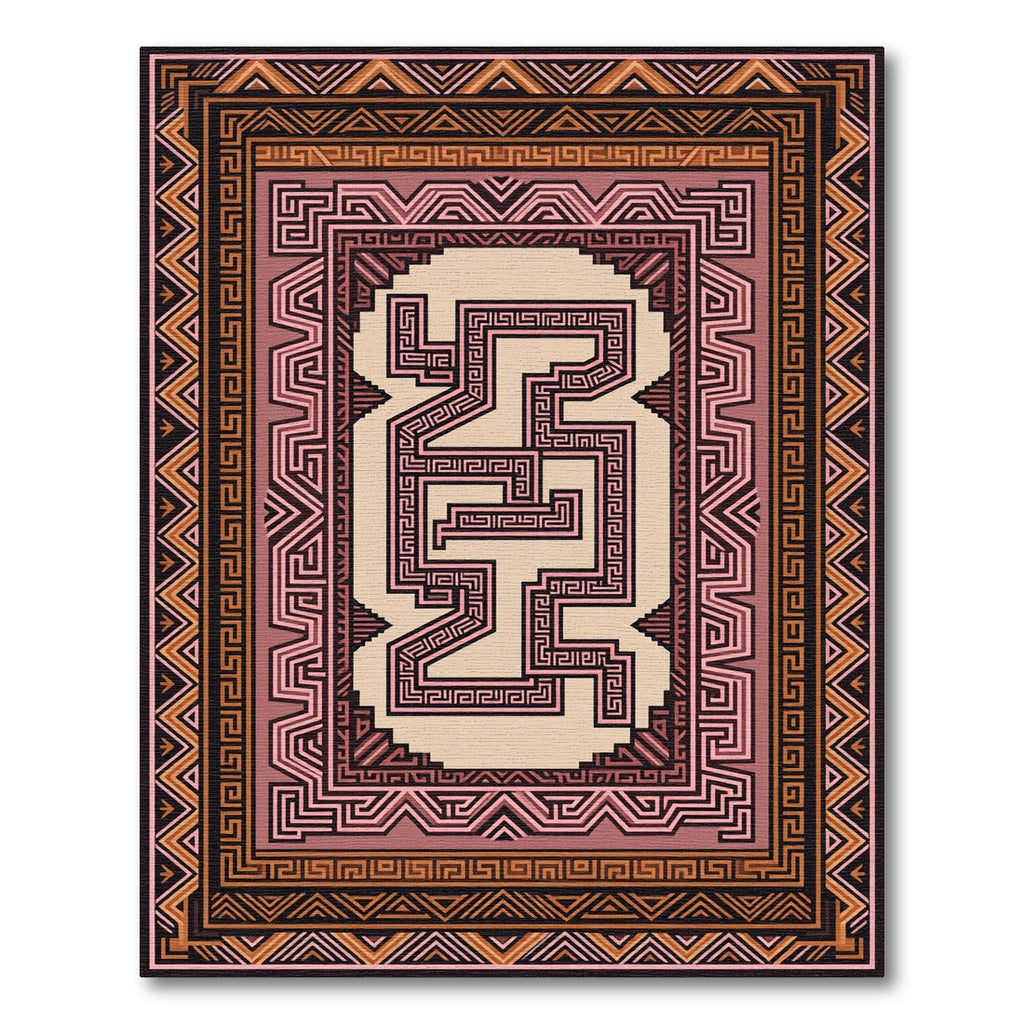 Terracotta Geometric Maze Frame Rug