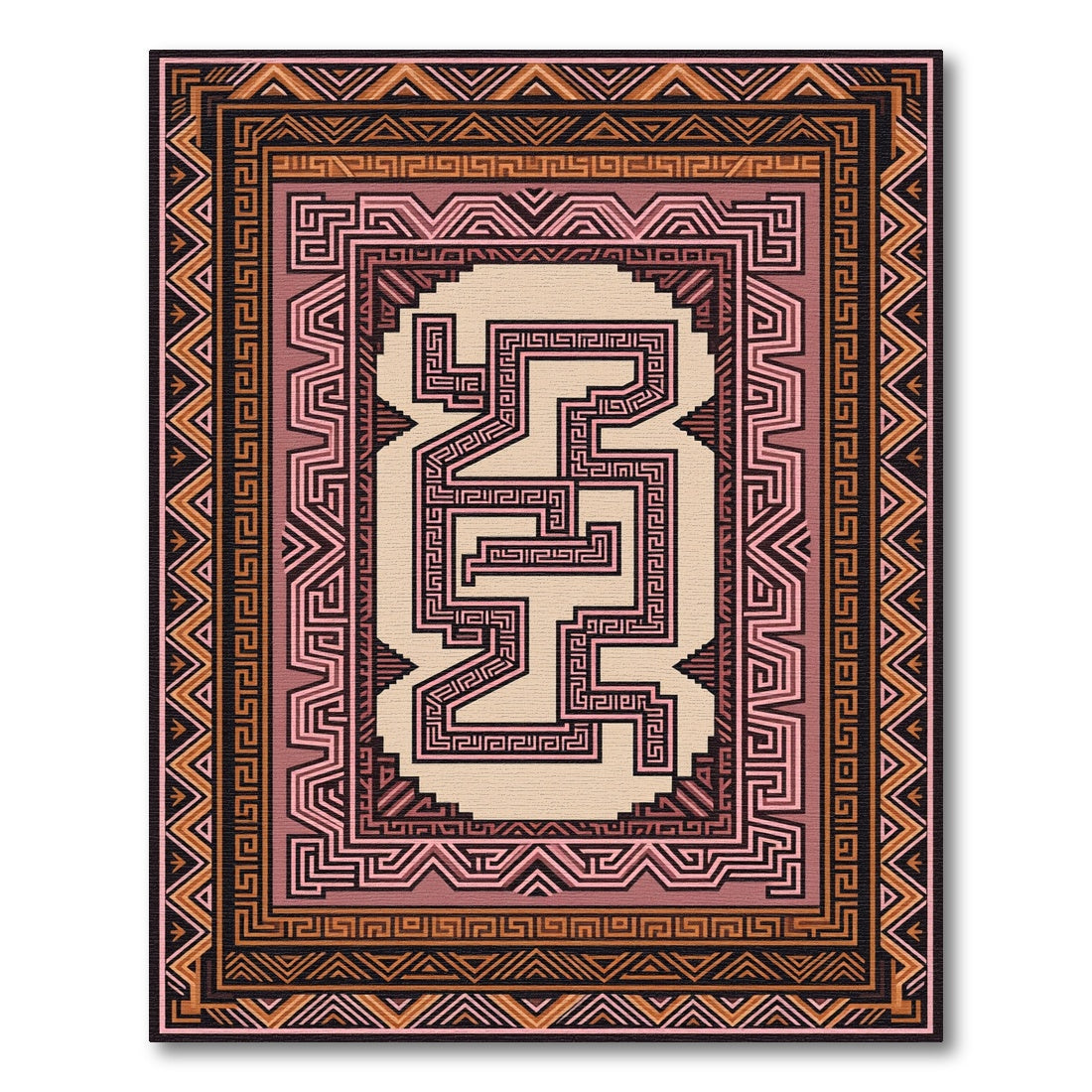 Terracotta Geometric Maze Frame Rug