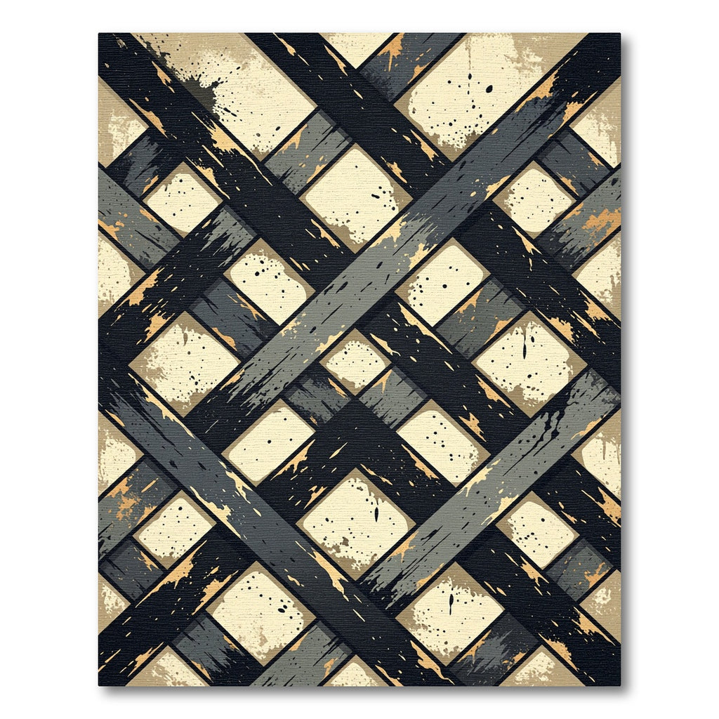 Distressed Charcoal and Cream Grid Rug