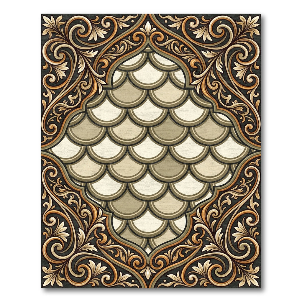 Opulent Golden Scallop Arabesque Rug