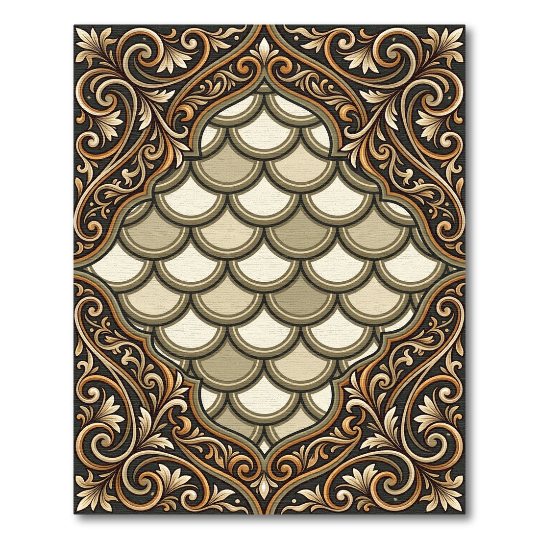 Opulent Golden Scallop Arabesque Rug
