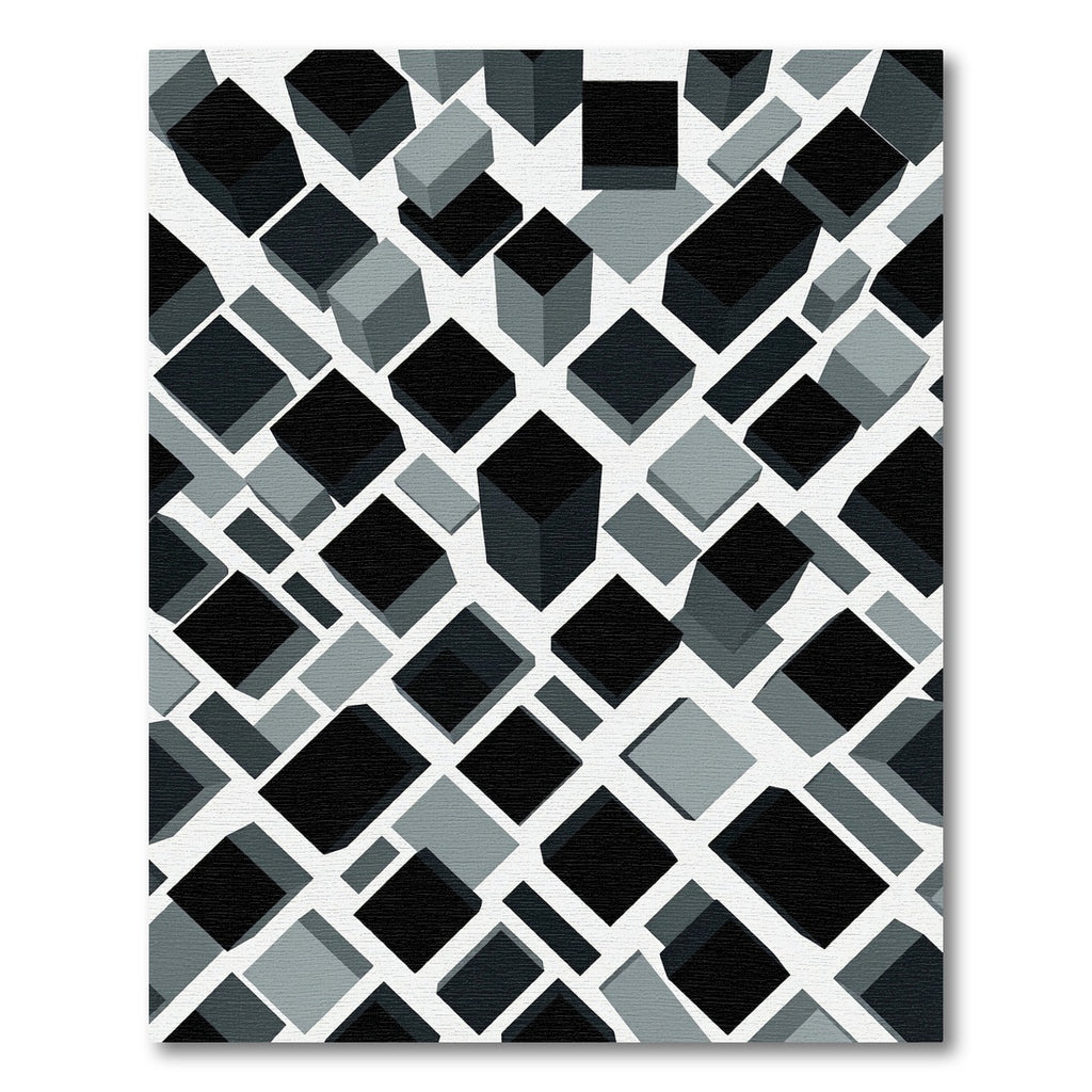 Monochrome Geometric Cubist Block Perspective Rug